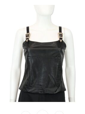 Amanda Uprichard Black Faux Leather Buckle Strap Camisole SZ S No Wrinkles
